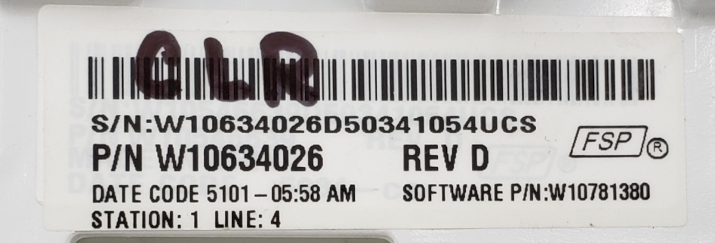 Genuine Whirlpool Washer Control W10634026 *Same Day Shipping & 60 Days Warranty
