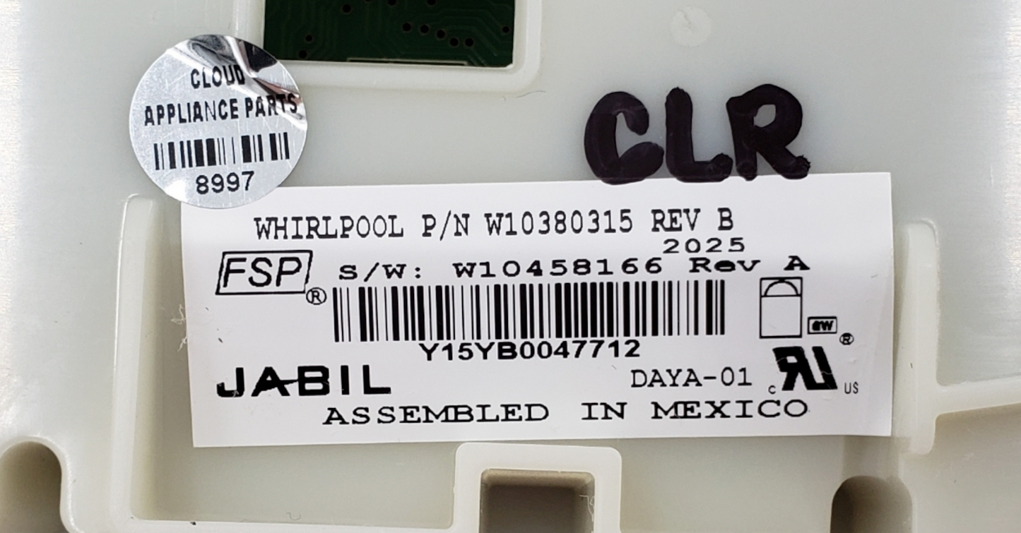 Genuine Whirlpool Dishwasher Control W10380315 *Same Day Ship & 60 Days Warranty