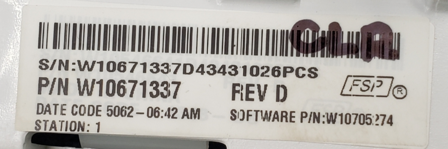 Genuine Whirlpool Washer Control W10671337 *Same Day Shipping & 60 Days Warranty