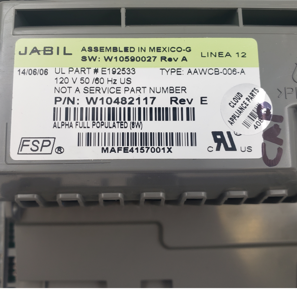 Whirlpool OEM Washer Control Board W10482117 **Same Day Ship & 60 Days Warranty*