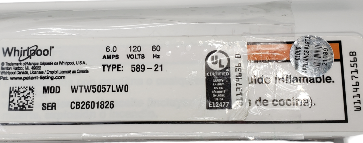 Genuine Whirlpool Washer Lid Assembly W11513252 Same Day Ship & 60 Days Warranty