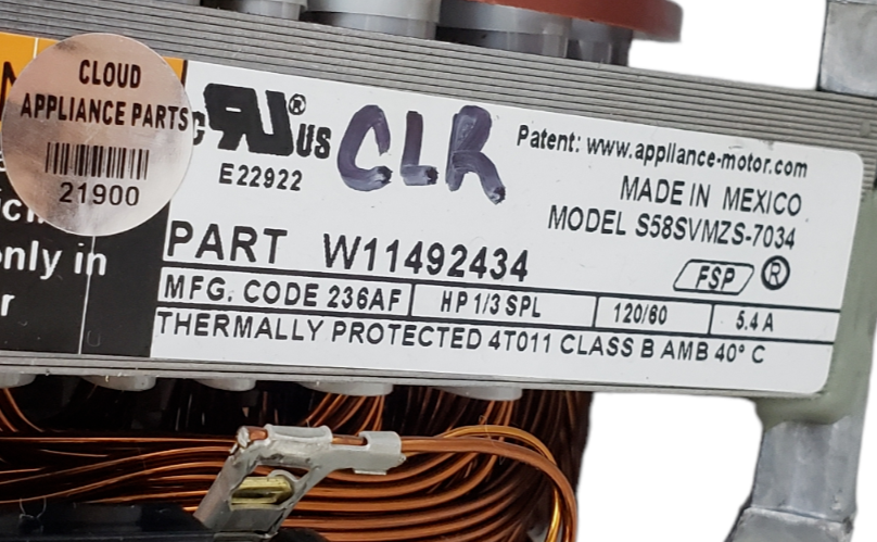 New Whirlpool Drive Motor & Blower W11492434 **Same Day Ship & 60 Days Warranty*