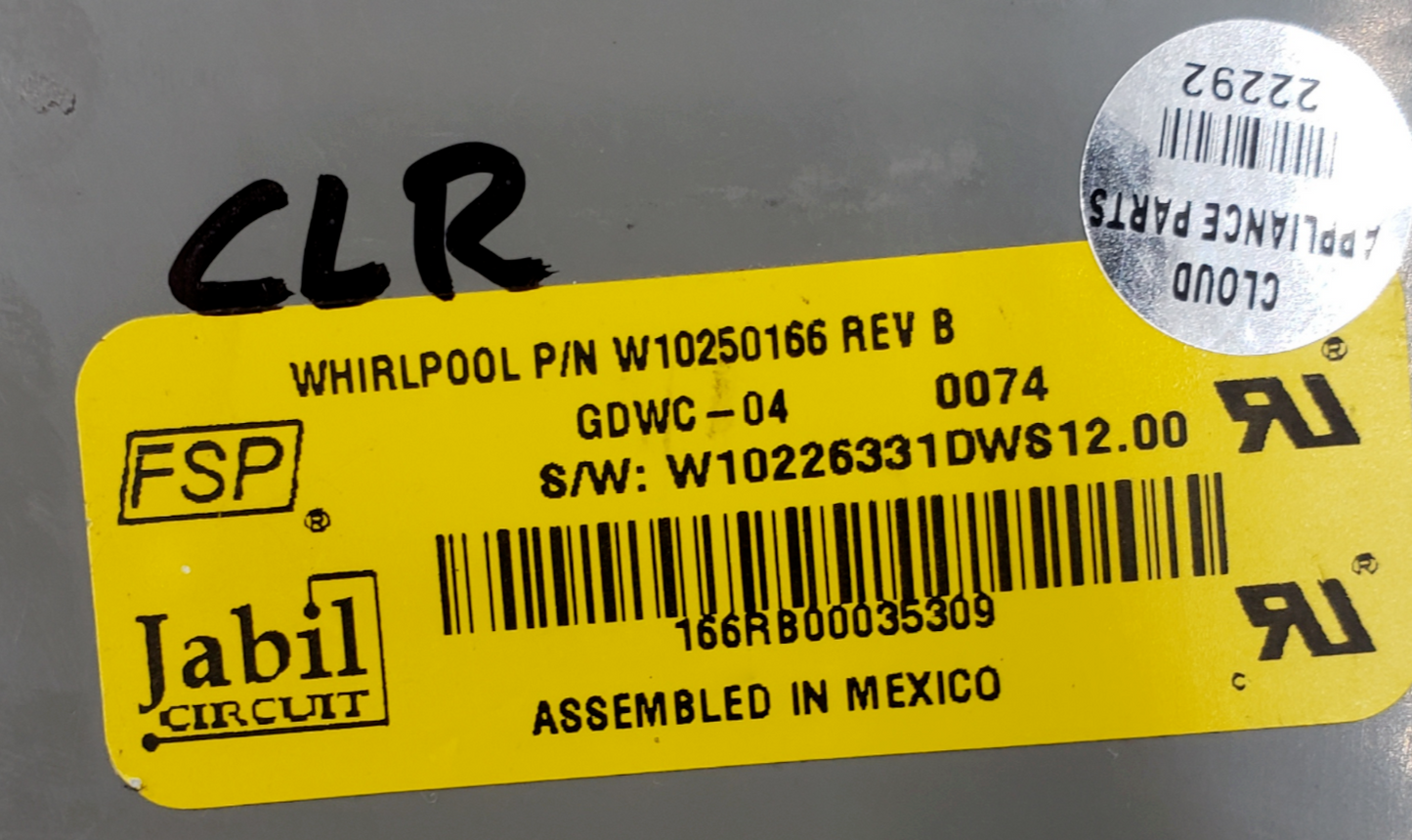 Genuine Whirlpool Dishwasher C. Board W10250166 Same Day Ship & 60 Days Warranty