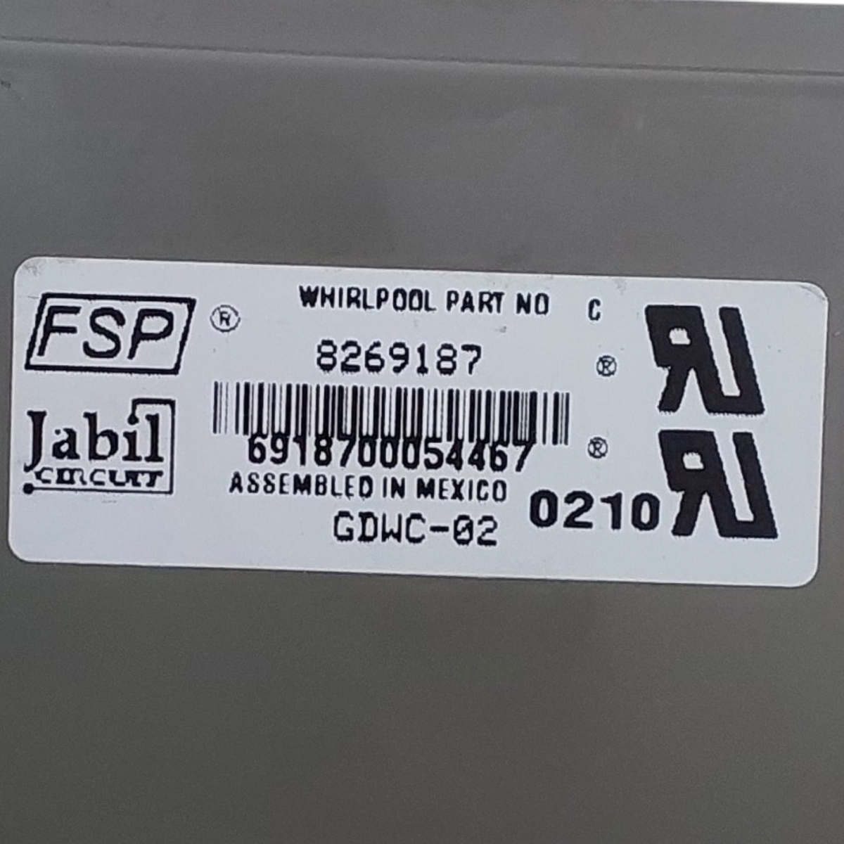 Whirlpool OEM Dishwasher Control Board 8269187  Same Day Ship & 60 Days Warranty