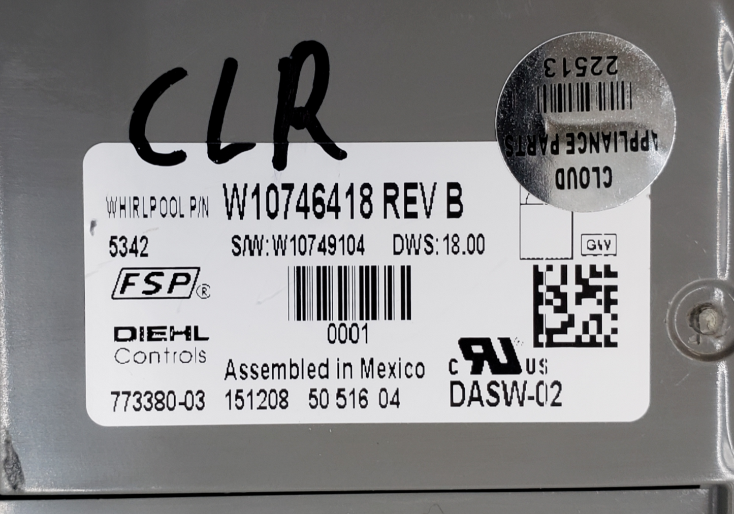 Genuine Whirlpool Dishwasher C. Board W10746418 Same Day Ship & 60 Days Warranty