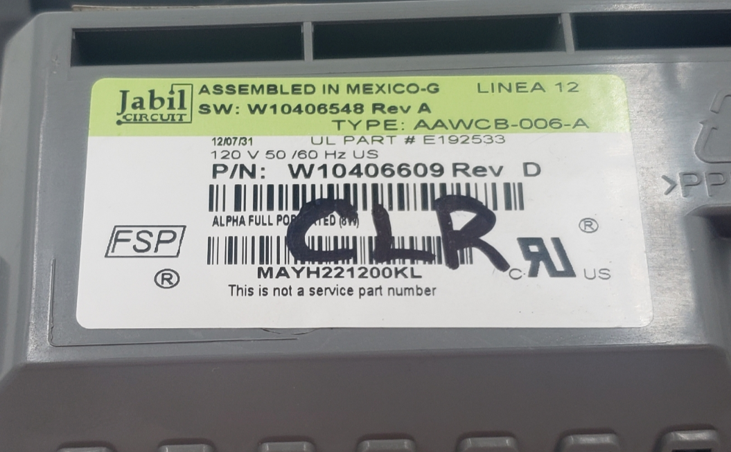 Genuine Whirlpool Washer Control W10406609 Same Day Shipping & *60 Days Warranty