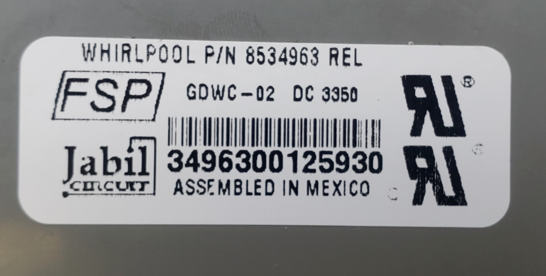 Genuine Whirlpool Dishwasher Board 8534963 *Same Day Shipping & 60 Days Warranty