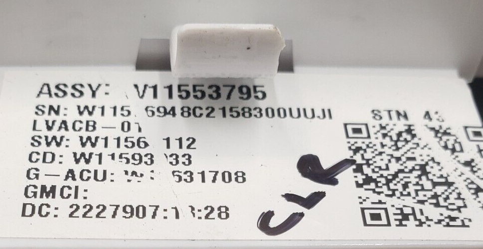 Genuine Whirlpool Washer Control W11553795 Same Day Shipping & *60 Days Warranty