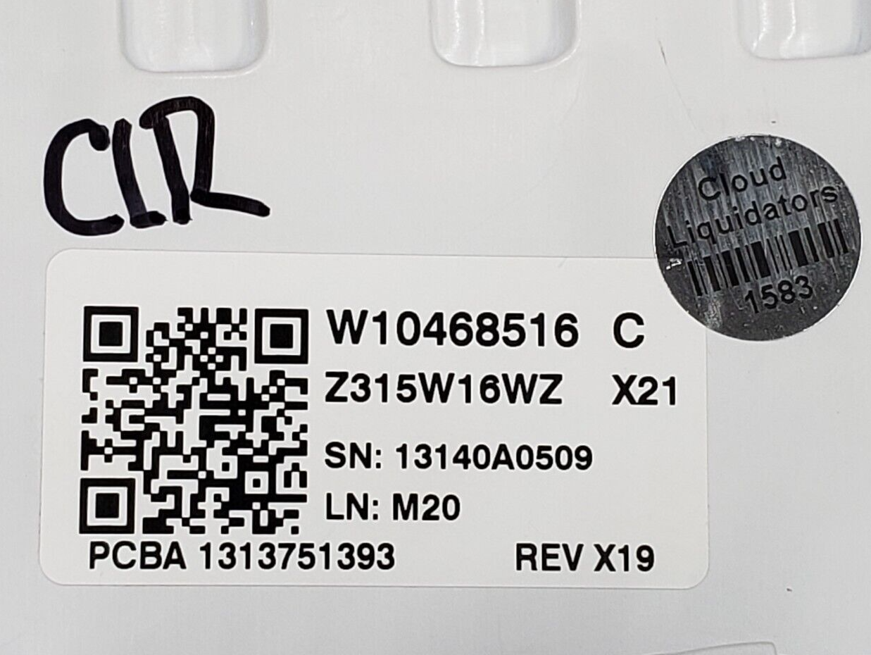 Genuine Whirlpool Washer Control W10468516 Same Day Shipping & 60 Days Warranty.